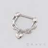 CHAIN LINKED DANGLING HEART LOCK DESIGN SEPTUM CLICKER RING 316L SURGICAL STEEL